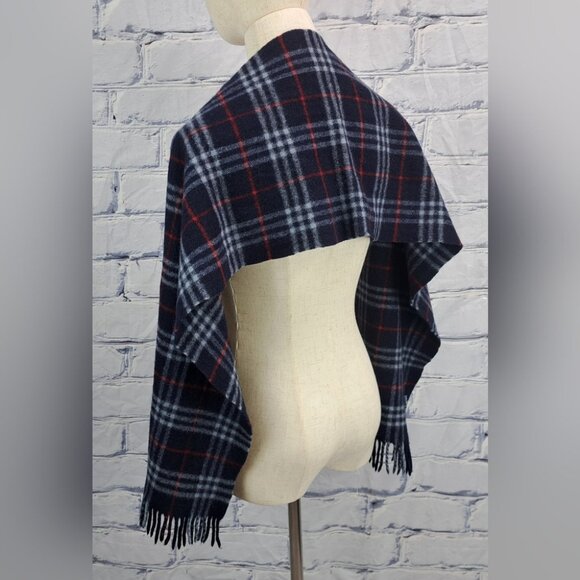 Burberry Vintage Scarf Navy Check 100% Lambswool England 90s Y2K 60" x 11" - Picture 3 of 13